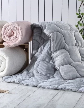 Battaniye Yüzeyli Tek Kişilik Silikon Yorgan Pudra