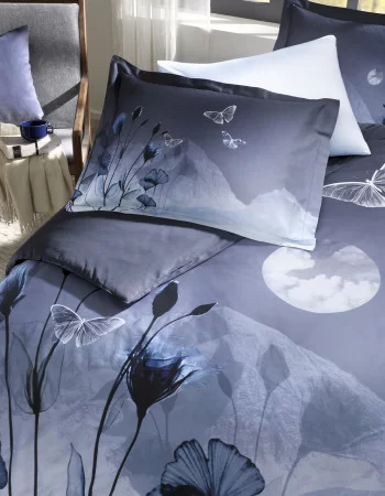 Özdilek Pastoral Moonlight Saten Çift Kişilik Nevresim Takımı Lacivert