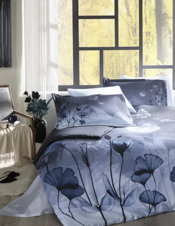 Özdilek Pastoral Moonlight Saten Çift Kişilik Nevresim Takımı Lacivert