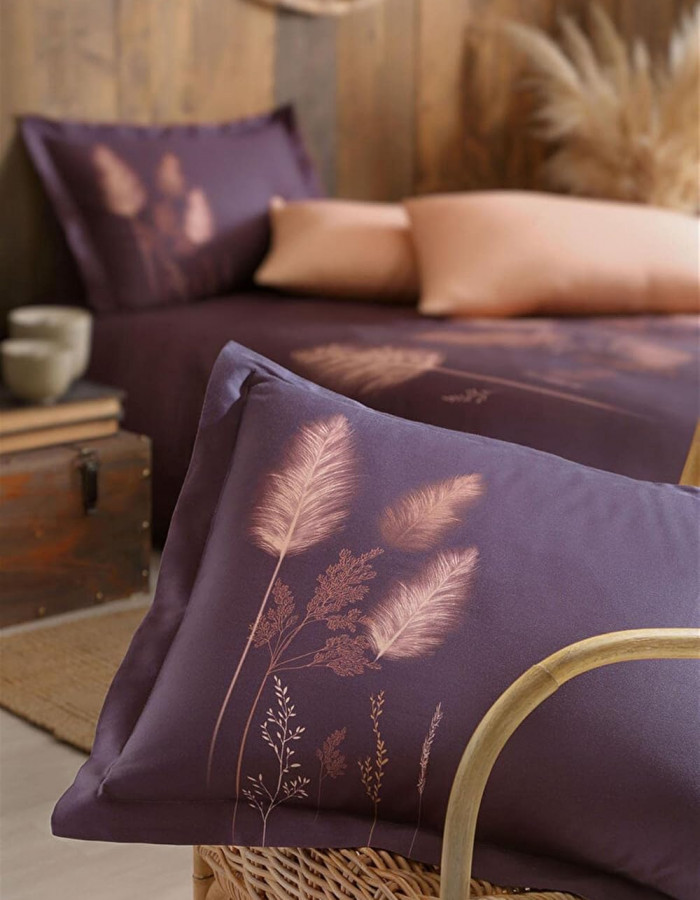 Özdilek Pastoral Saten Çift Kişilik Nevresim Takımı Mor