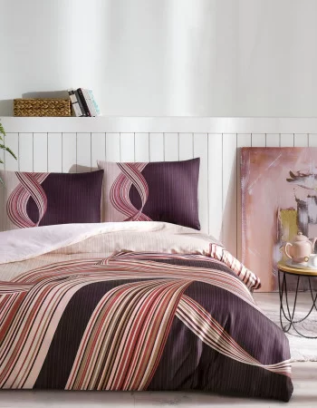 Özdilek Pink Wave Saten Çift Kişilik Nevresim Takımı Pudra