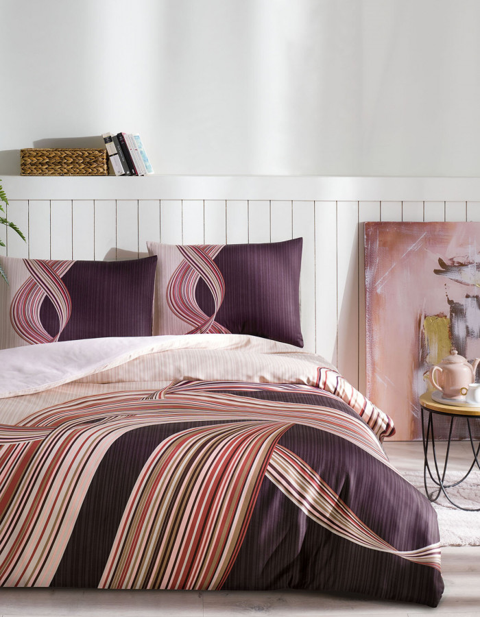 Özdilek Pink Wave Saten Çift Kişilik Nevresim Takımı Pudra