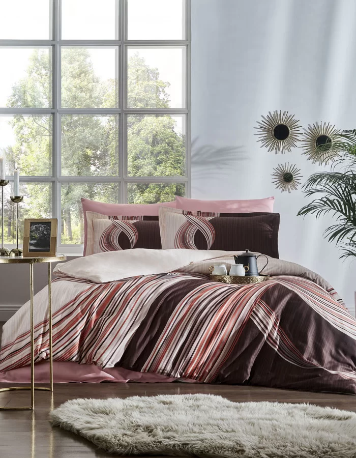 Özdilek Pink Wave Saten Çift Kişilik Nevresim Takımı Pudra