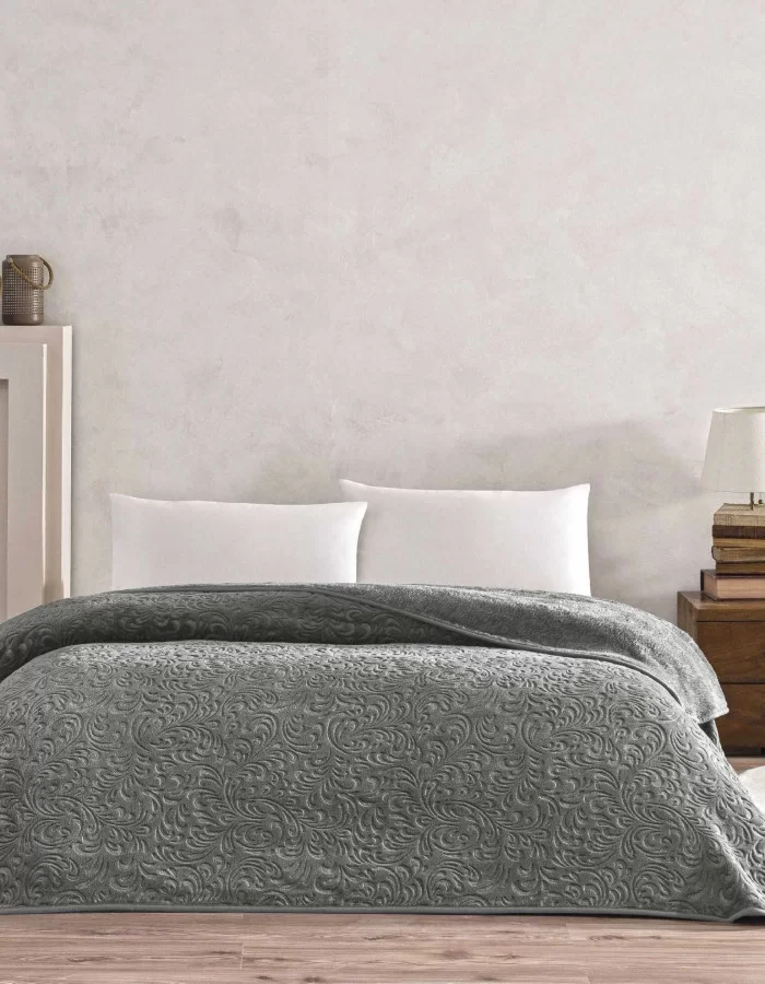 Taç Doressa Çift Kişilik Embos Battaniye Antrasit