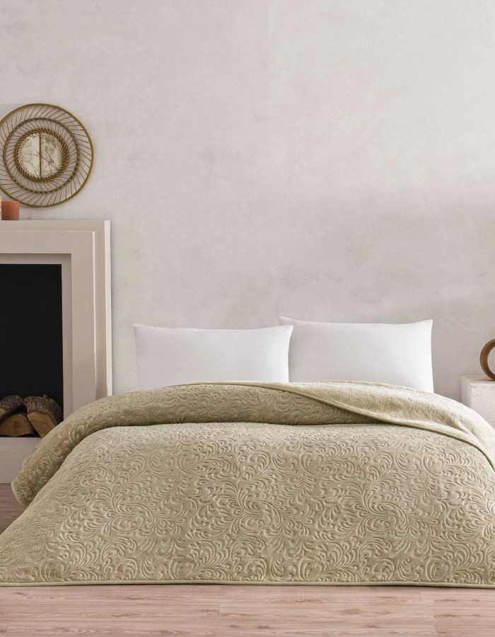 Taç Doressa Çift Kişilik Embos Battaniye Camel