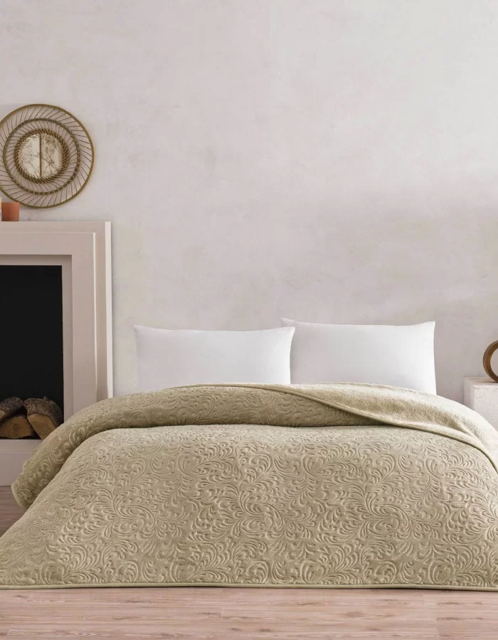 Taç Doressa Çift Kişilik Embos Battaniye Camel