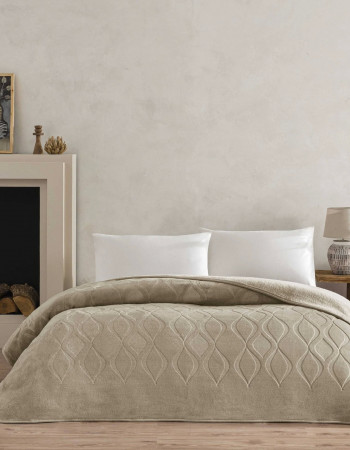 Taç Tessra Çift Kişilik Embos Battaniye Bej