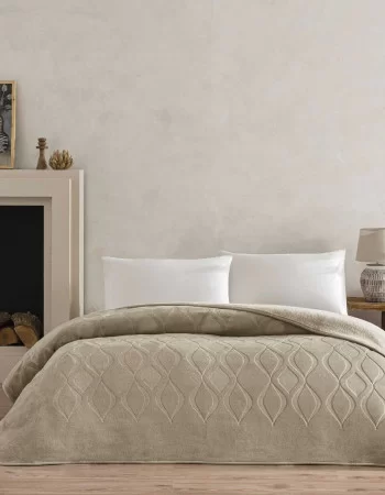 Taç Tessra Çift Kişilik Embos Battaniye Bej