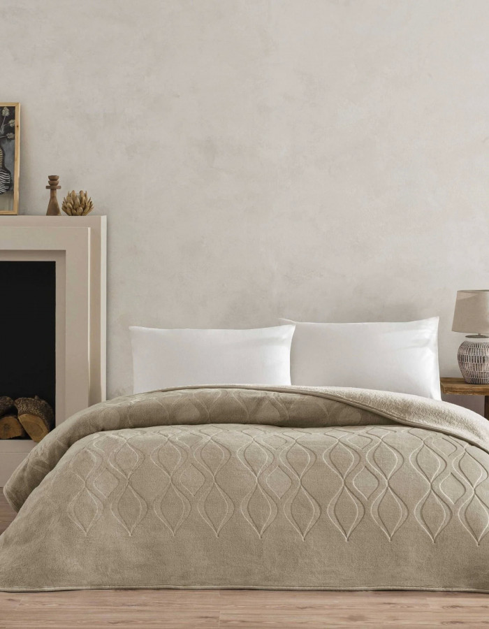 Taç Tessra Çift Kişilik Embos Battaniye Bej