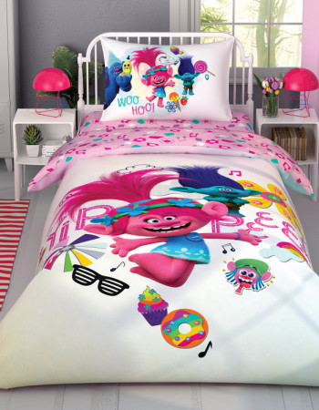 Taç Trolls Color Party Tek Kişilik Nevresim Takımı Taç Trolls Color Party Tek Kişilik Nevresim Takımı