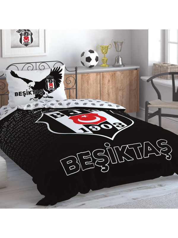 Taç Beşiktaş Marşlı Logo Tek Kişilik Nevresim Takımı