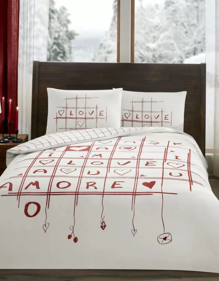 Taç Romenta Glow Ranforce Çift Kişilik Nevresim Takımı Kırmızı