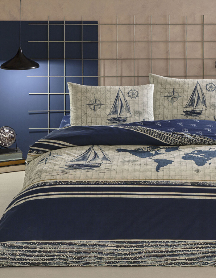 Taç Muna Ranforce Çift Kişilik Nevresim Takımı Lacivert