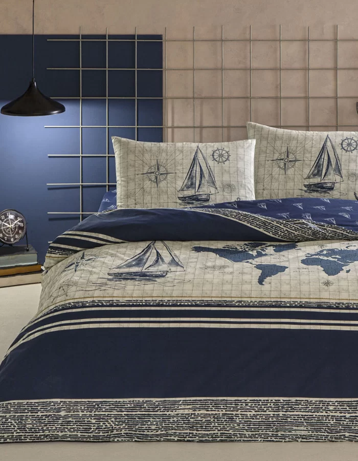 Taç Muna Ranforce Çift Kişilik Nevresim Takımı Lacivert