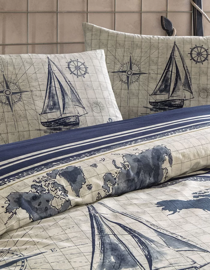 Taç Muna Ranforce Çift Kişilik Nevresim Takımı Lacivert