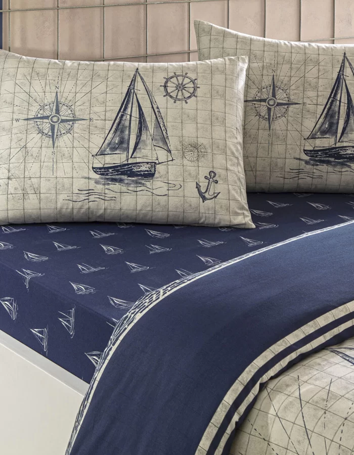 Taç Muna Ranforce Çift Kişilik Nevresim Takımı Lacivert