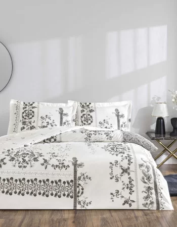 Taç Clymena Saten Çift Kişilik Nevresim Takımı Beyaz