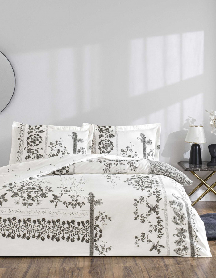 Taç Clymena Saten Çift Kişilik Nevresim Takımı Beyaz