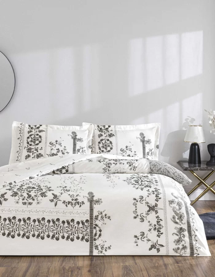 Taç Clymena Saten Çift Kişilik Nevresim Takımı Beyaz