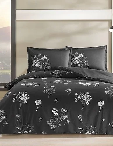 Taç Roxane Saten Çift Kişilik Nevresim Takımı Siyah