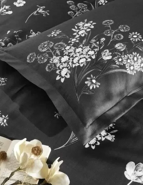 Taç Roxane Saten Çift Kişilik Nevresim Takımı Siyah