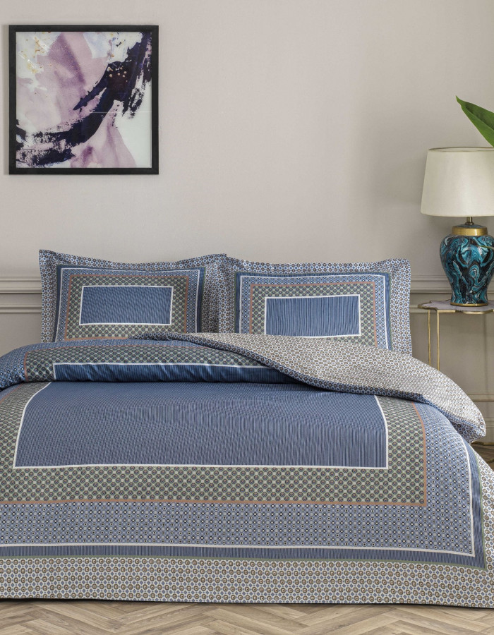 Taç Serenya Saten Çift Kişilik Nevresim Takımı Mavi