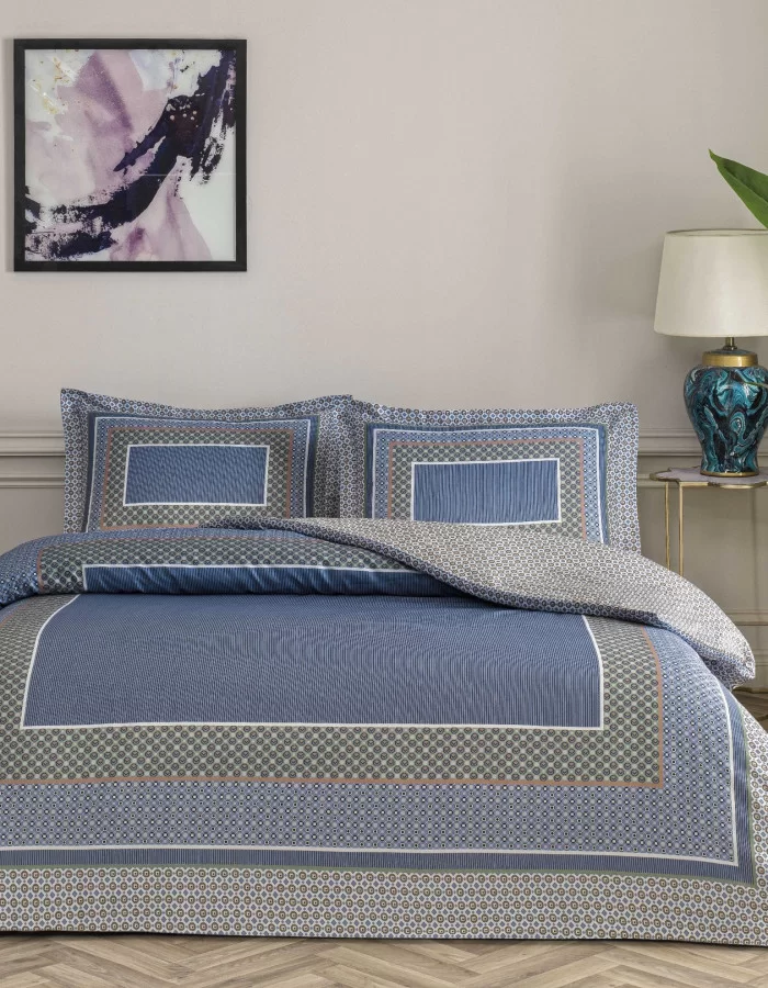 Taç Serenya Saten Çift Kişilik Nevresim Takımı Mavi