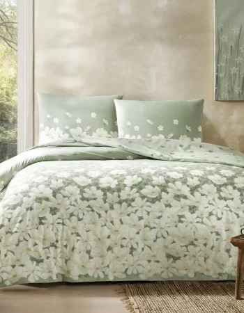 Taç April Ranforce Çift Kişilik Nevresim Takımı Yeşil