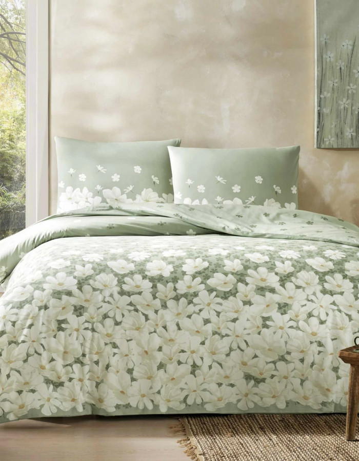 Taç April Ranforce Çift Kişilik Nevresim Takımı Yeşil