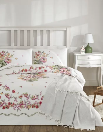 Taç Petunia Ranforce Çift Kişilik Throwlu Nevresim Seti Pembe (2025 Anneler Günü Özel Nevresimi)