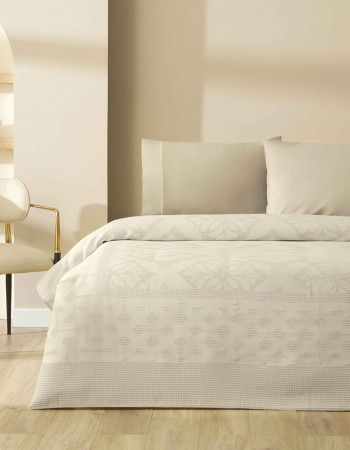 Taç Jakar Terrana Çift Kişilik Pike Takımı Taş (Simli Tasarım)