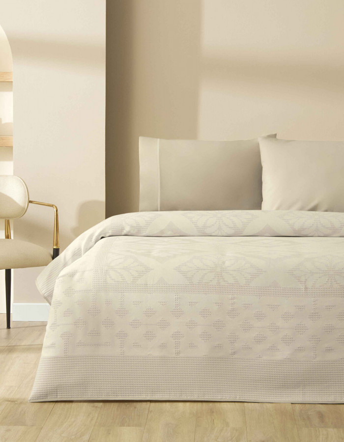 Taç Jakar Terrana Çift Kişilik Pike Takımı Taş (Simli Tasarım)