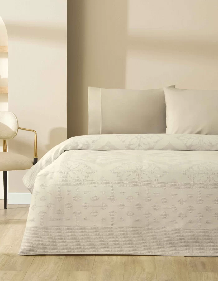 Taç Jakar Terrana Çift Kişilik Pike Takımı Taş (Simli Tasarım)