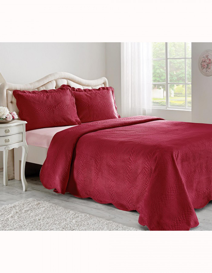Taç Dustine Tek Kişilik Yatak Örtüsü Kırmızı